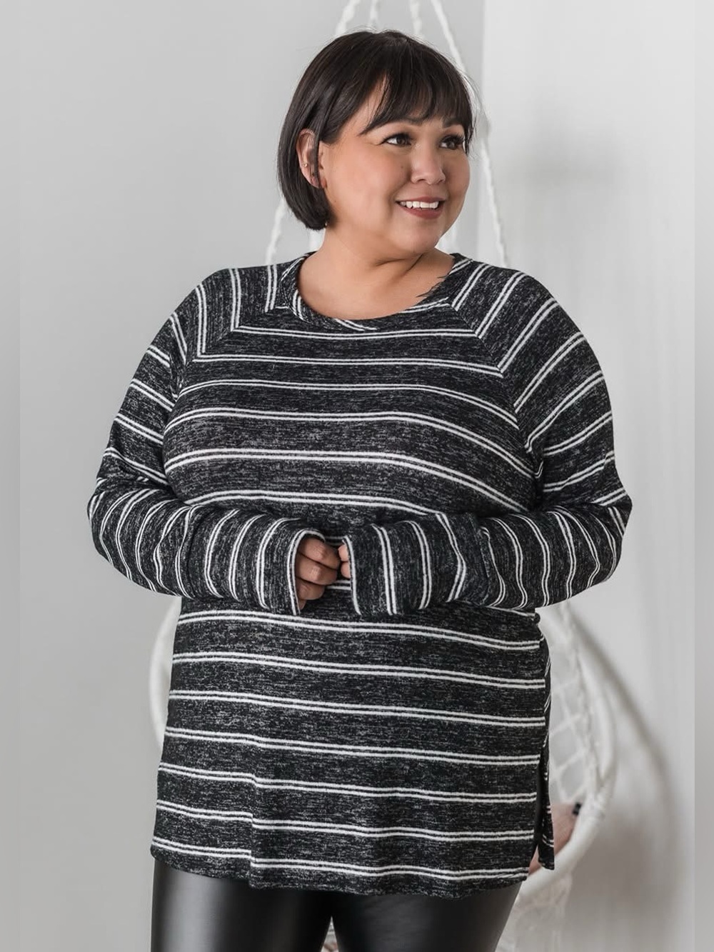 Fly Away Striped Top (NWOT) Dark Grey Stripes, X-Small **very relaxed w/stretch